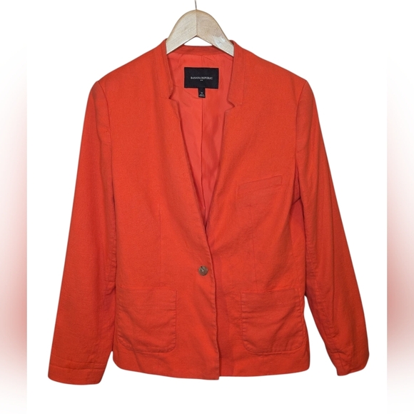 Banana Republic Jackets & Blazers - Banana Republic Blazer Size 12 Coral Linen Blend Tailored One Button Workwear